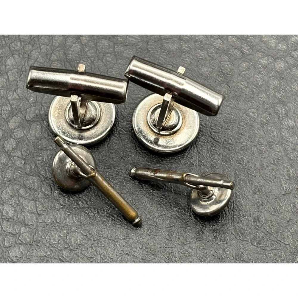 Vintage Silver Tone Moonglow Blue Cabochon Cufflinks Studs Cuff Button Set